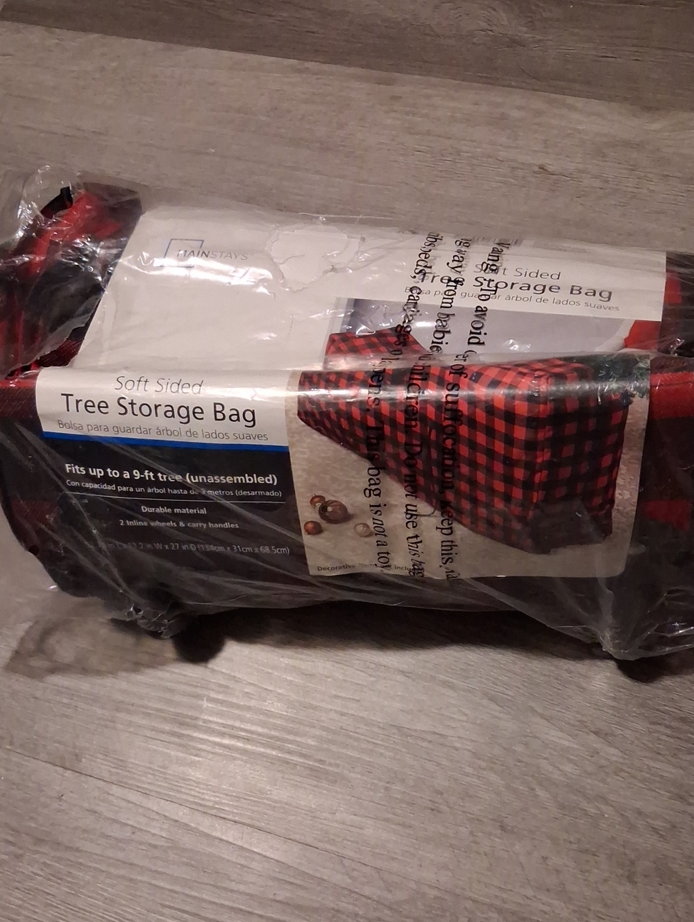 Plaid Soft-Sided Tree Storage Roller Bag - Red & Black